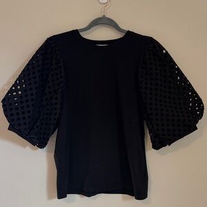 Gibson Latimer Black Blouse with Eyelet Puff Sleeves